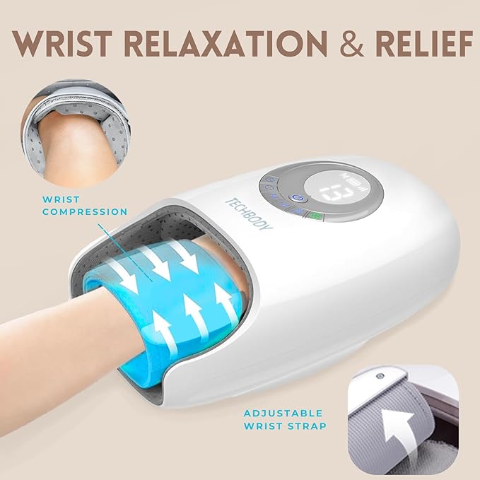 Hand Massager with Heat and Compression for Arthritis and Carpal Tunnel Finger Numbness Circulation Pain Relief from Wrist to Palm and Finger with Kneading Rollers Fan Cooling Gifts for Women Men