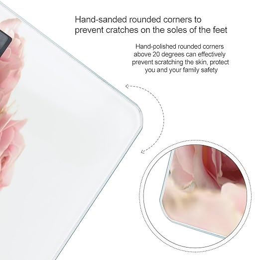 Pink Roses Scale for Body Weight Anti-Slip Tempered Glass Digital Bathroom Scales Clear LCD Display Weighing Scale Safe Rounded Corners Smart Scales