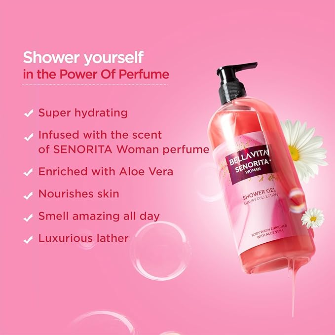 Bella Vita Luxury Senorita Woman Body Wash Refreshing Shower Gel for Deep Cleansing Hydrating Moisturising Softer &amp Smoother Skin with Aloe Vera 500 Ml
