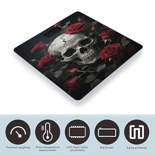 Skull Rose Bathroom Scale for Body Weight LCD Display Digital Bathroom Scale Tempered Glass Bathroom Weight Scales Fashion Smart Scales for Home Bedroom 400 Lb