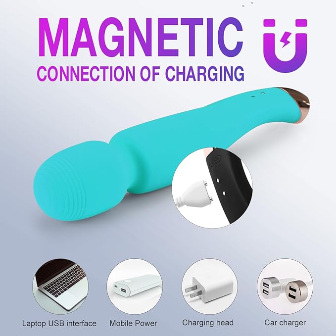 Cordless Massager with LCD Display Personal Massager for Pain Relief Powerful 12 Vibrating Massage Wand Blue