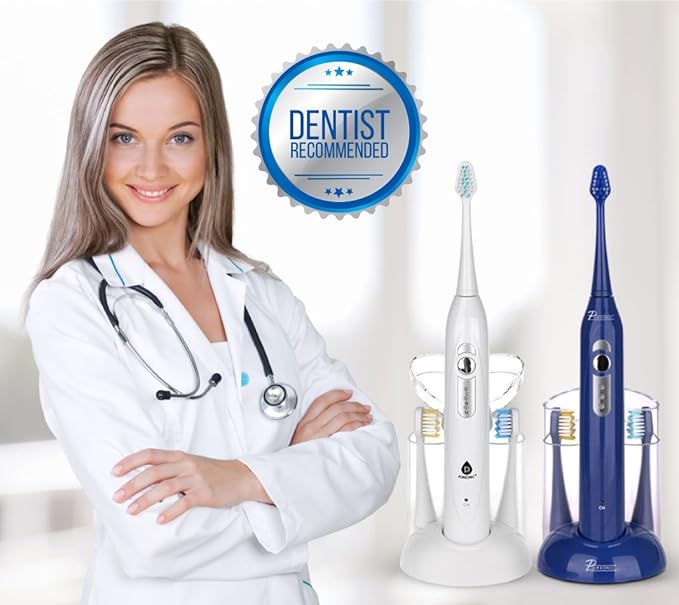 Pursonic S430 High Power Rechargeable Electric Sonic Toothbrush with 12 Brush Heads &amp Storage Charger Blue