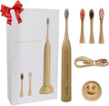 Electric Bamboo Toothbrush Sonic Toothbrush - 4 Replaceable Bamboo Brush Heads Eco-Friendly IPX7 Waterproof Electric Toothbrush One-Button Switch Five-Mode Brushing