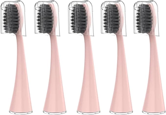 10 Replacement Brush Heads for Burst Pro Electric toothbrushes Soft Charcoal bristles with dust caps(5pcs Pink)