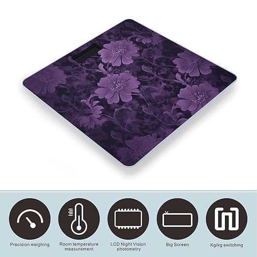 Purple Weight ScaleClear LED Display Bathroom Digital Weighing ScaleTempered Glass Digital Bathroom Scale for Body Weight Capacity Up to 400 Lbs