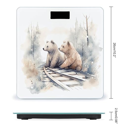 Bear on Train Tracks Digital Bathroom Scale Fashion Unique Weight Scale BMI Anti-Slip Precision Weighing Scales Suitable for Home Bedrooms Use and Gift