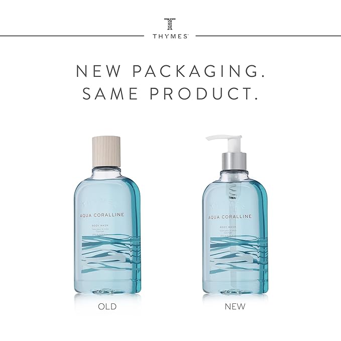 Thymes Moisturizing Body Wash with Pump - Body Soap - Bath Products - Skin Care - Liquid Soap with Notes of Water Lily White Cyclamen Driftwood Yuzu &amp Bamboo (Aqua Coralline 9.25 fl oz)