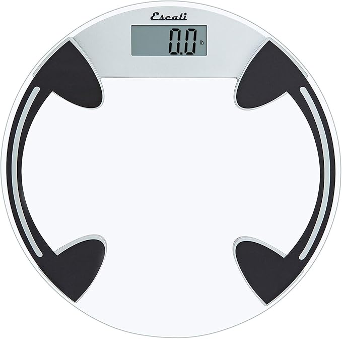 Escali Digital Glass Bath Scale for Body Weight Bathroom Body Scale High Capacity of 400 lb Battery Included Clear Round Platform