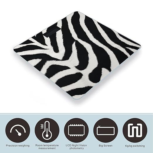 Zebra Animal Bathroom Scale for Body Weight LCD Display Digital Bathroom Scale Tempered Glass Bathroom Weight Scales Fashion Smart Scales for Home Bedroom 400 Lb
