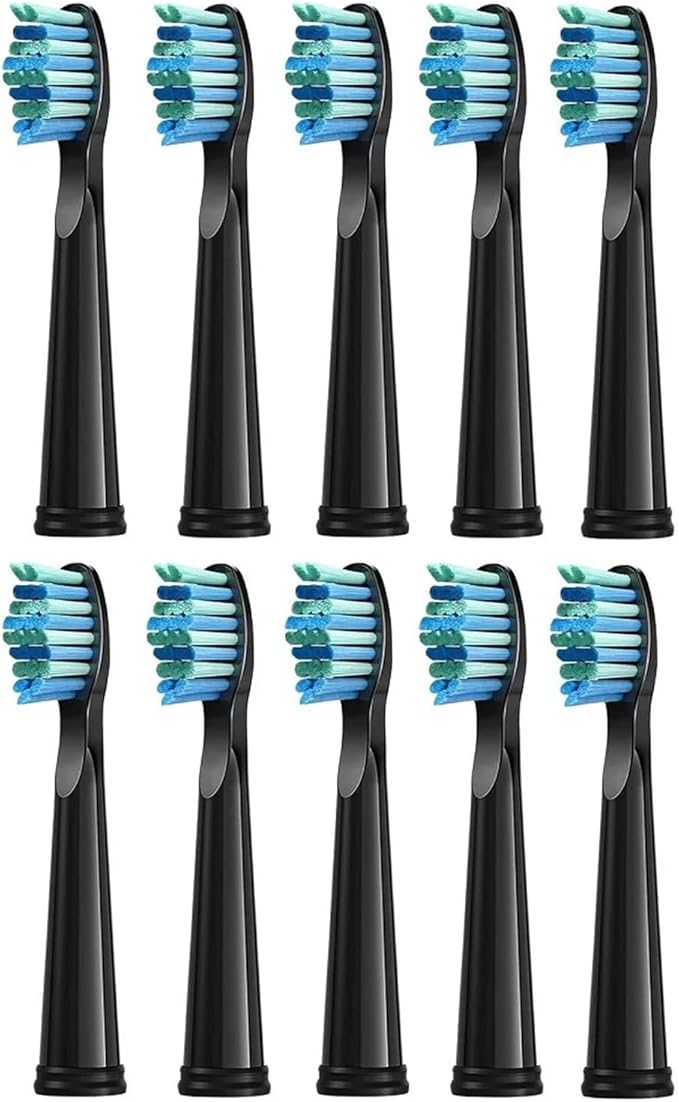 10 Pcs Replacement Brush HeadsCompatible for Seago Electric Toothbrush Head Bristle Refill Tooth Cleaning(10pcs Black)