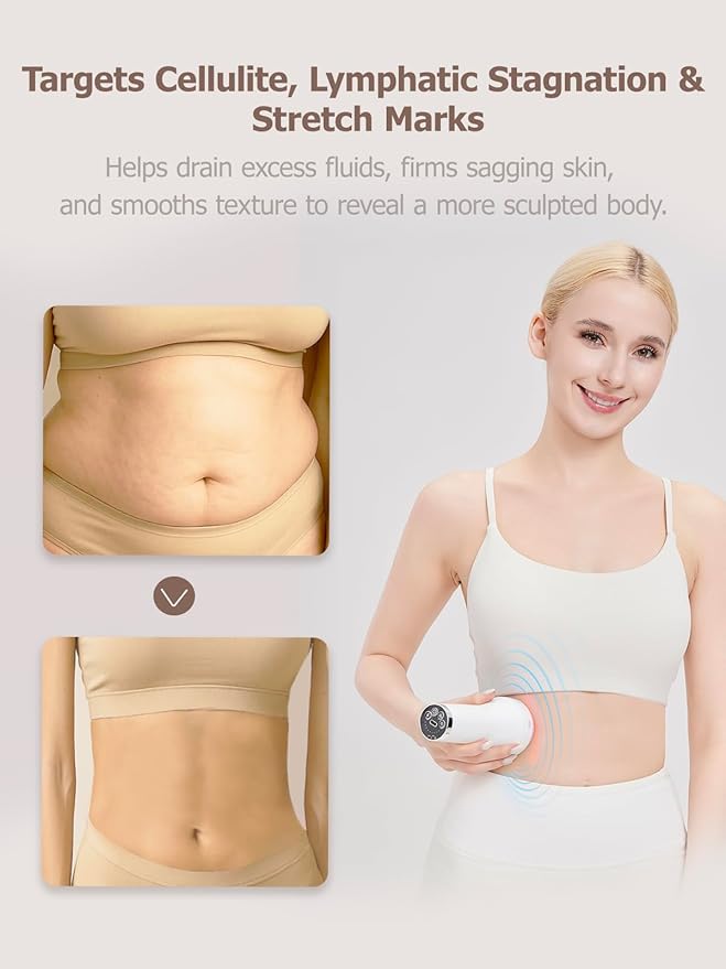 DiDEER Lymphatic Drainage Massager &amp Anti Cellulite Massage Tool for Legs Arms &amp Belly BodyHelps Reduce Stretch Marks &amp Cellulitewith Microcurrent Light Heat &amp Vibration (White)