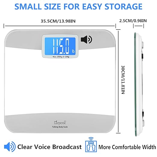 LEEPENK Talking Scales for Body Weight Highly Accurate Digital Talking Bathroom Scale with Large LCD Screen Auto On &amp Off Talking Scales for Visually Impaired or Elderly Includes Batteries 55