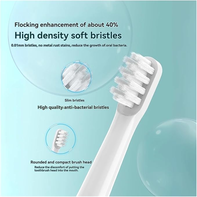 Adaptive Electric Toothbrush Head Compatible for Sonic T100 Replacement Brush MES603 Soft Bristle Universal(T100-WH-6Pcs)