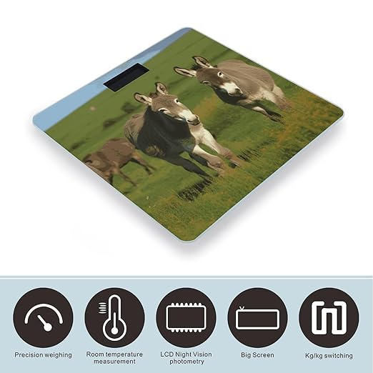 Donkey on Green Meadow Bathroom ScaleHighly Accurate Digital Weighing Machine for People Bright LED Display Weight Scale for The Aldult Home Use