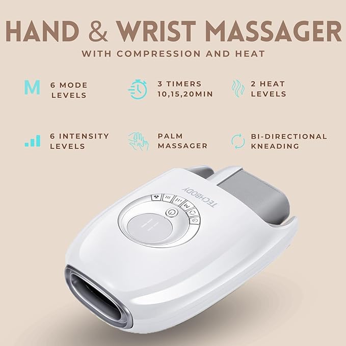 Hand Massager with Heat and Compression for Arthritis and Carpal Tunnel Finger Numbness Circulation Pain Relief from Wrist to Palm and Finger with Kneading Rollers Fan Cooling Gifts for Women Men