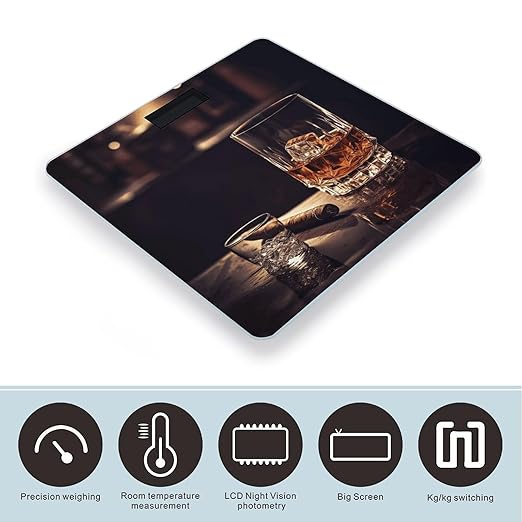 Whisky and Cigar Bathroom Scale Large LCD Backlight Display Digital Scale Rounded Corners Body Scales Automatic Power On/Off Bathroom Scales for Home Bedrooms