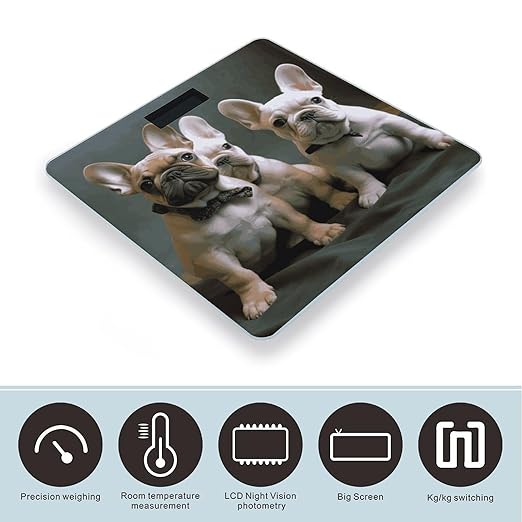Digital Bathroom Scale for Body Weight Scale with Bright LCD Display High Accuracy Step-On Technology Auto On/Off French Bulldog Puppies Digital Scales 400 Lbs /180kg