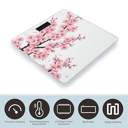 Smart Scale for Body Weight Automatic Switch Digital Bathroom Weighing Scale Branch of A Flourishing Tree Cherry Flowers Blossoms Spring Theme Art