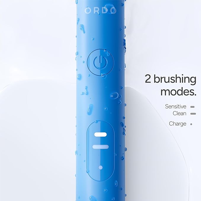 ORDO Lite Sonic Toothbrush Electric Toothbrushes with 35000 Pulses Per Min Dual Modes Over 5 Weeks Battery Smart Timer Waterproof USB C Sky