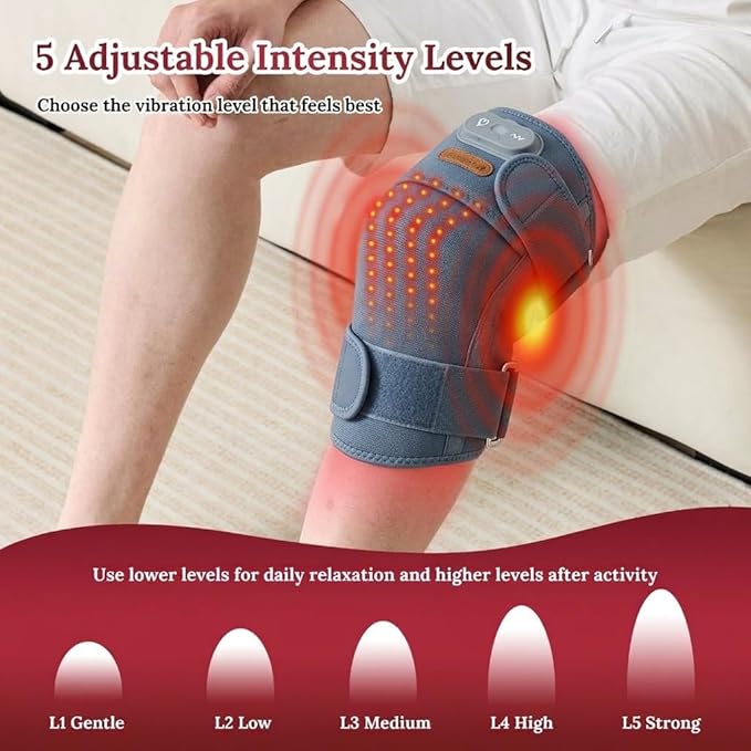 Red Light Therapy Wrap with Heat and Vibration 660nm Red Plus 850nm and 940nm Near Infrared Cordless 5000mAh Controller 30‑Min Auto‑Off for Knee Elbow Shoulder (Space Gray-1-PACK)