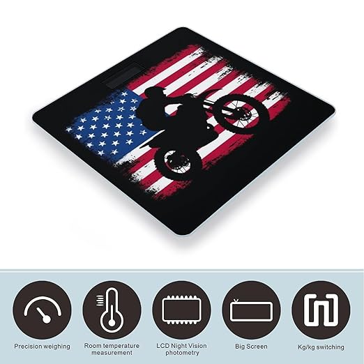 Men's Fashion Automatic Switch Digital Bathroom Weighing Scale Smart Scale Motorcycle American Flag Motocross Dirt Bike