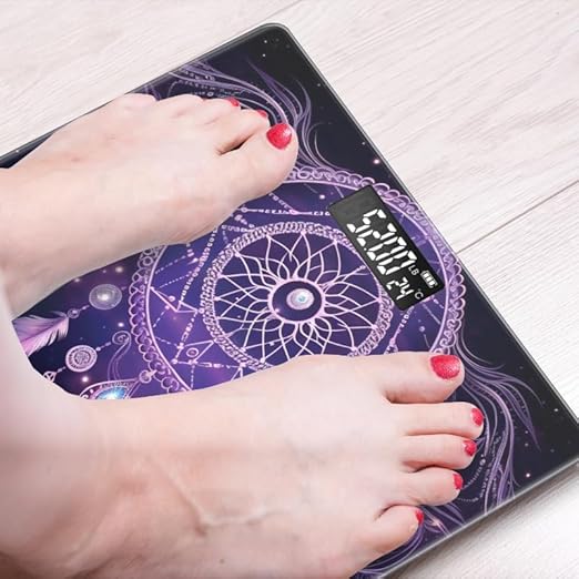 Digital Scale for Body Weight Highly Precision Bathroom Weight Scale 400 lbs with Backlit Display Personalized Scale for Home-Dreamcatcher with Purple Color Scheme