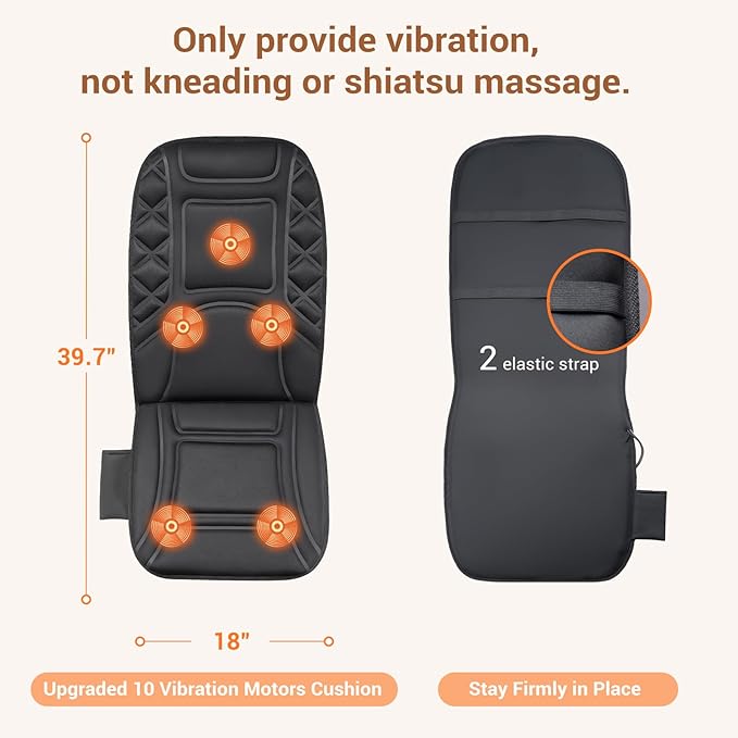 Back Massager with HeatHeated Seat Cover Cushion with 5 Vibrating Massage Nodes Chair Pad for Pain Relief Home Office Use