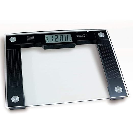 Ideaworks JB5824 Extra Wide Talking Scale-Visual &amp Voice Display Scale- 550 Pounds Max-Tamper Glass-Extra Wide Width-Large LCD Display-Tap On &amp Off Auto Function