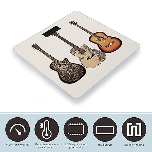 Guitar Digital Bathroom Scale for Body Weight with High Precision Digital Weighing Scale with BMI Clear LCD Display and Step-On Measures Weight Up to 180kg