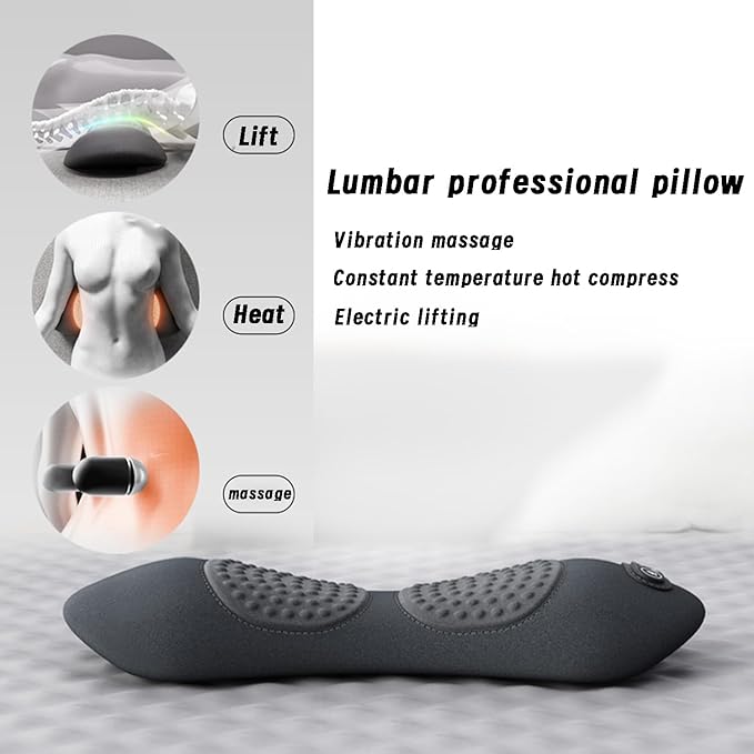 Triple Fusion Back Massager Triple Fusion Back Massager for Sciatica with Heat Vibration Back 3 in 1 Electric Lumbar Support Pillow Electric Lift + Heat + Vibration for Back Massage (Space Gray)