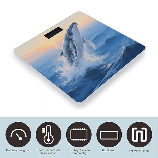 Silver Whale in Ocean Weight Scale Large Digital Bathroom Scales with Bright LED Display Non Slip Digital Scale and Step On Fashion Weighing Machine for Body