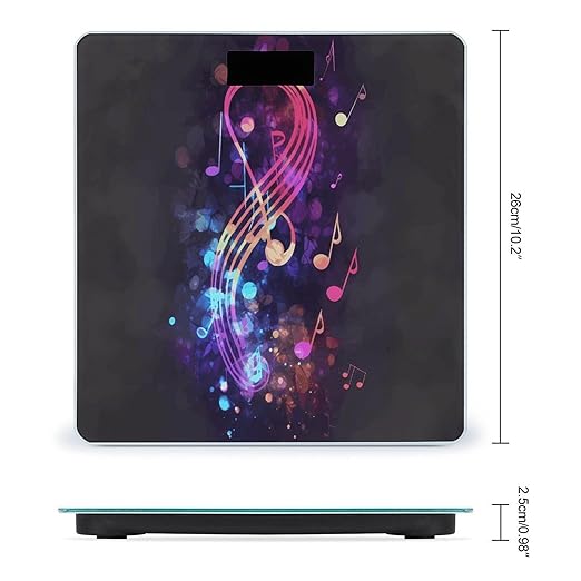 Colorful Galaxy Music Note Scale for Body Weight Safe Rounded Corners Tempered Glass Digital Bathroom Scale LED Display 400lb Capacity Weight Scales with High Precision Sensors