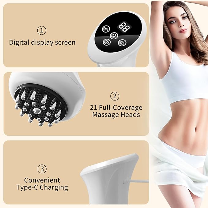 Handheld Electric Lymphatic Drainage Massager: Body Sculpting Machine and Anti Cellulite Massage Tool for Cellulite &amp Stretch Marks with Microcurrent Red Light Heat &amp Vibration