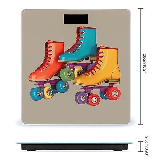 Retro Colorful Roller Skates Scale for Body Weight High Precision Digital Weight Scales with LCD Display Anti-Slip Sturdy Slim Tempered Glass Bathroom Scale for Home Use