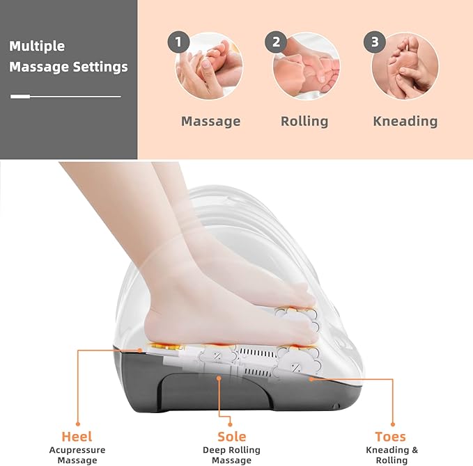 RELAX4LIFE Shiatsu Foot Massage Machine Rolling Massager with Remote Control 4 Programs 3 Modes Touch Panel Electric Calf Deep Kneading for Plantar FasciitisTired Muscle Massaging (Gray)