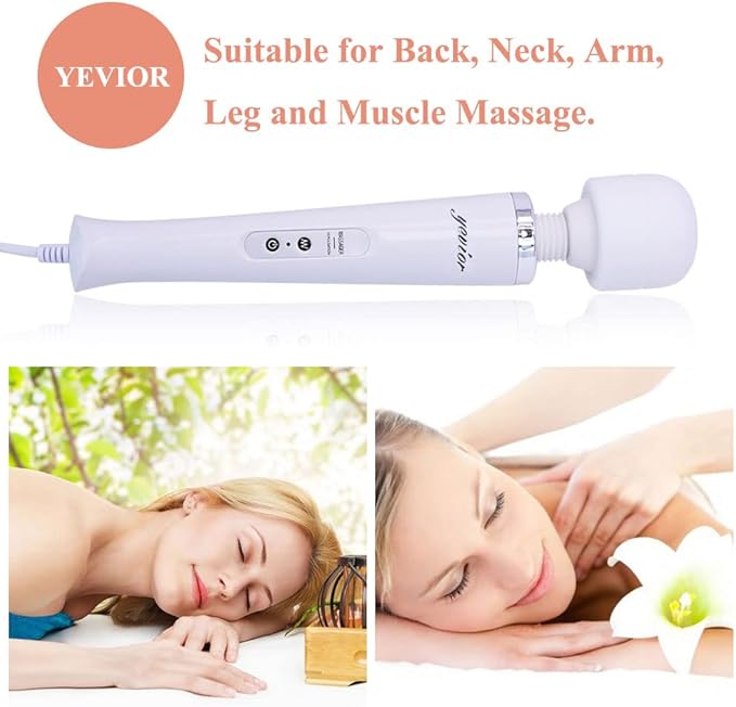 YEVIOR Wired Powerful Handheld Massager with 10 Pulse Settings Strong Vibration for WomenPersonal Total Body Therapy Massager for Sports Recovery Muscle Aches Body Pain (White)