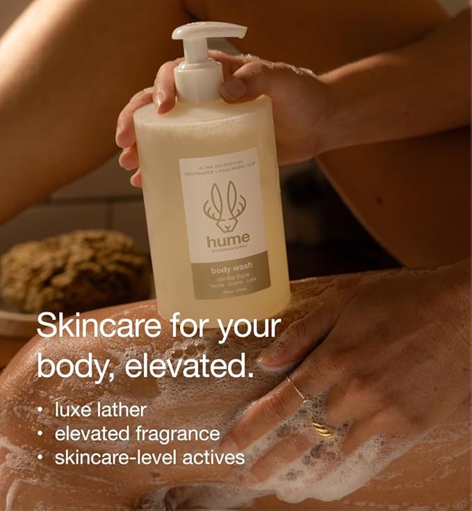 Hume Supernatural Vanilla Daze Body Care Set – 3-Piece Gift Bundle with Aluminum-Free Whole Body Balm Dry Body Oil &amp Body Wash – Plant-Based Sensitive Skin Friendly