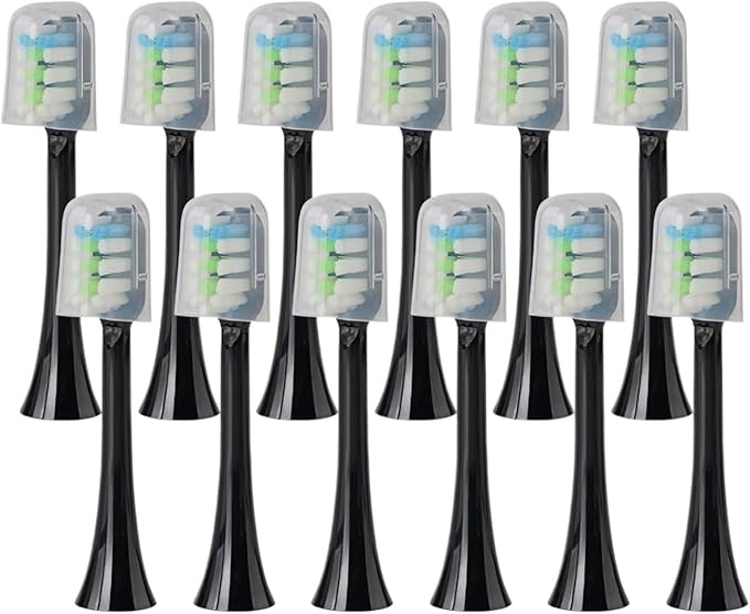 Replacement Brush Heads Compatible for X3U/X3Pro/X5/V1/D2/D3 6/12pcs Bristle Electric Toothbrush Sealed Packed(SHUSHI-BK-12PCS)