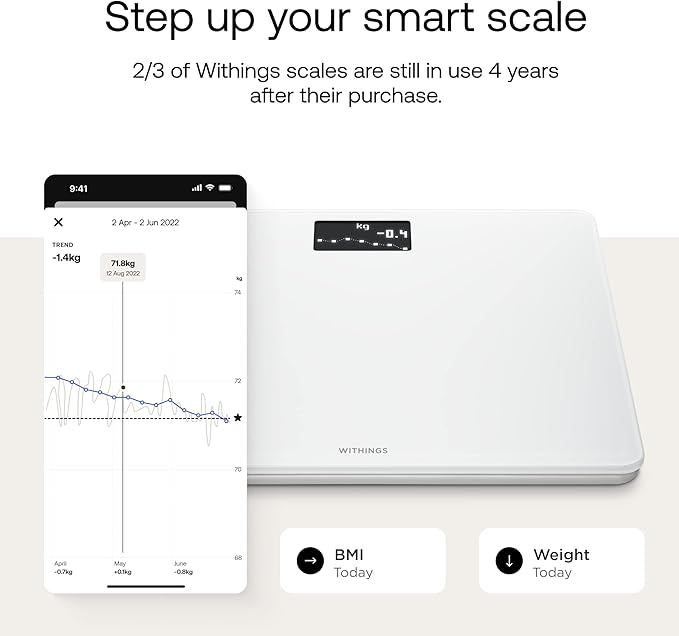 Withings Body - Digital Wi-Fi Smart Scale with Automatic Smartphone App Sync BMI Multi-User Friendly with Pregnancy Tracker &amp Baby Mode