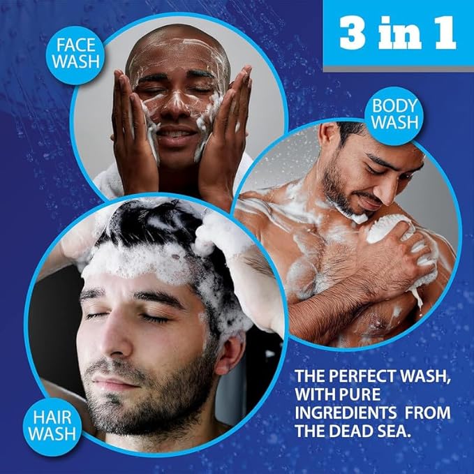 Dead Sea Collection Amber Wood Men’s Body Wash – 3 in 1 Body Wash for Men for Hair Face &amp Body – Moisturizing Shower Gel with Dead Sea Minerals – Pack of 2 (33.8 fl oz each)
