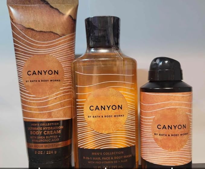 3 Men's Collection Canyon Hair Face &amp Body Wash and bath Body Spray -Body cream