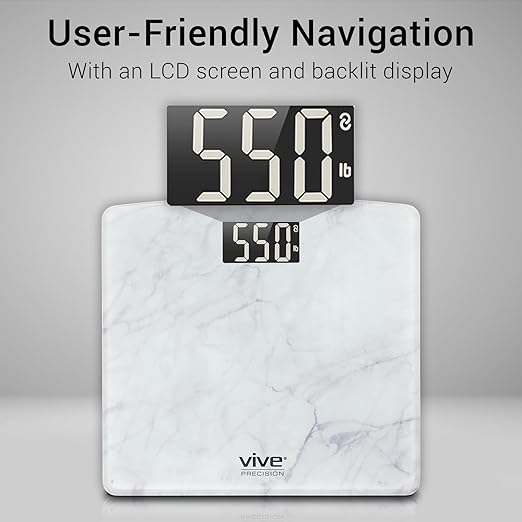 Vive Smart Body Weight Scale (550lbs Capacity) - Heavy Duty Bariatric Digital Scale for BMI - Plus Size Large Display - Bathroom Device for Health Extra Wide Base &amp Smartphone Connectivity