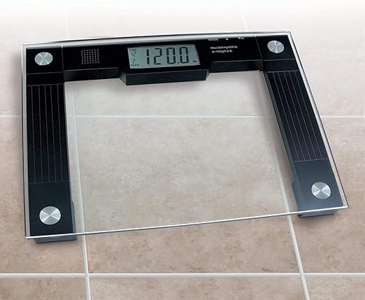 Ideaworks JB5824 Extra Wide Talking Scale-Visual &amp Voice Display Scale- 550 Pounds Max-Tamper Glass-Extra Wide Width-Large LCD Display-Tap On &amp Off Auto Function