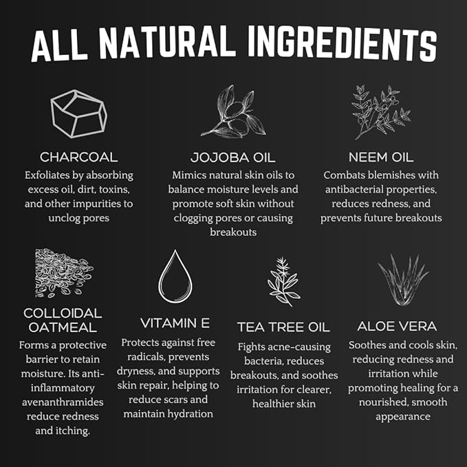 Bacne Wash: All Natural Back Acne Cleanser with Charcoal Jojoba Oil Tea Tree Oil Neem Oil Aloe Vera Colloidal Oatmeal and Vitamin E - Body Acne Wash for All Skin Types