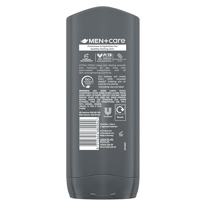 Dove Men+Care Refreshing Extra Fresh 3-In-1 Hair Body And Face Wash Pack Of 6 With 24-Hour Nourishing Micromoisture Technology Body Wash For Men 400 Ml