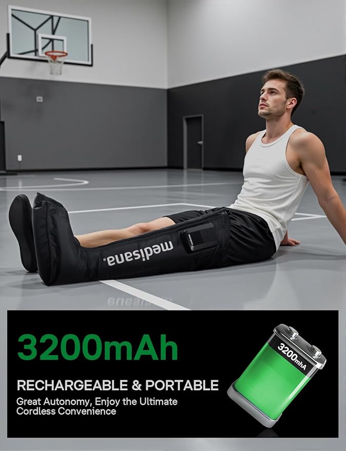 Medisana Leg Compression Massager Cordless Rechargeable Air Pressure Boot with Multi-Customize Modes Intensities &amp Timer Leg Compression for Circulation Pain Relief Recovery Christmas Gifts