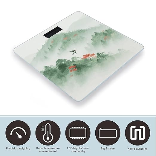 Mountain Forest Bathroom Scale for Body Weight LCD Display Digital Bathroom Scale Tempered Glass Bathroom Weight Scales Fashion Smart Scales for Home Bedroom 400 Lb