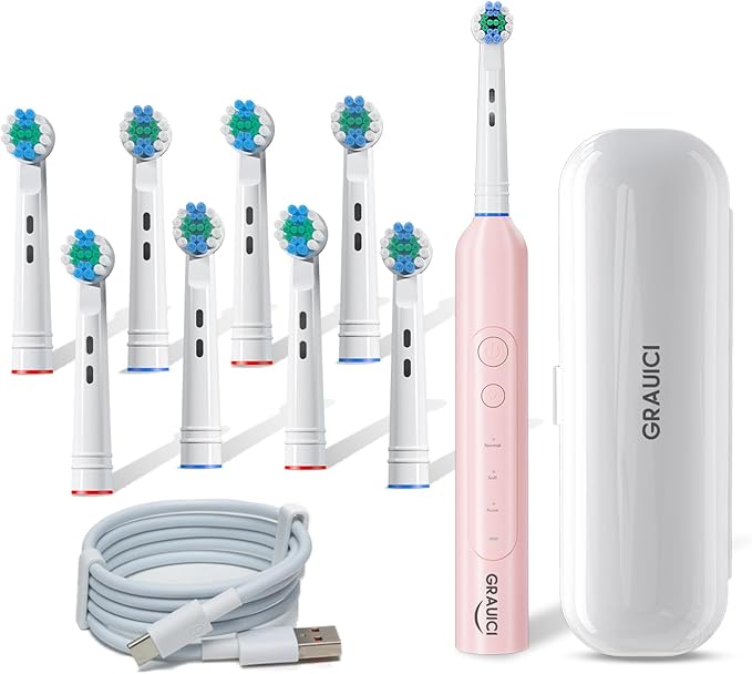 Deep Clean Rechargeable Electric Powered ToothbrushPressure Sensor to Protect Gums (Pink)