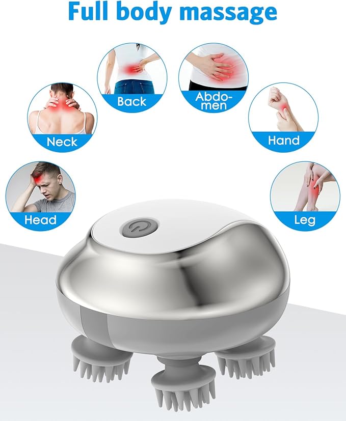 Scalp Massager Portable Head Massager with Kneading 76 Nodes Rechargeable Handheld Scalp Massager for Stress Relief Full Body RelaxationIdeal Gifts for Women Men