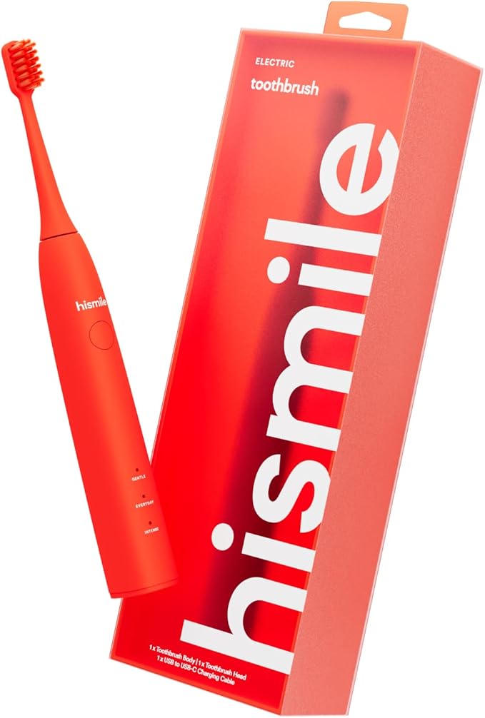 HISMILE Electric Toothbrush 3 Brushing Modes Smart Timer Rechargeable Electric Tooth Brush for Adults and Children Soft-Tapered Bristles Mode Memory (Bright Red)
